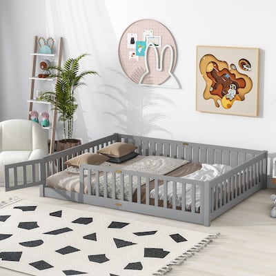 Floor Platform Bed With Fence Guardrails And Door
