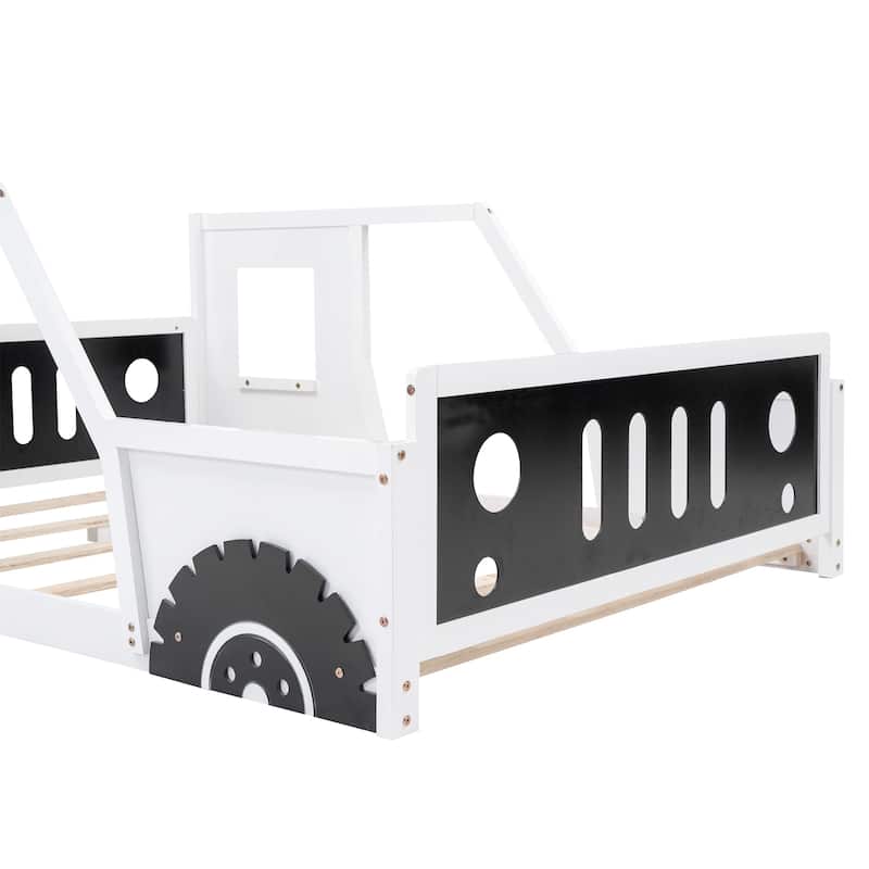 Full Size Classic Car-Shaped Platform Bed With Wheels