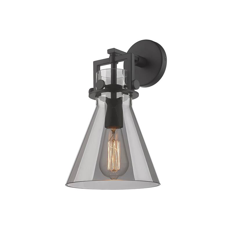 Innovations Lighting Newton Cone - 1 Light 8" Wall-Mounted Sconce - Matte Black/Light Smoke