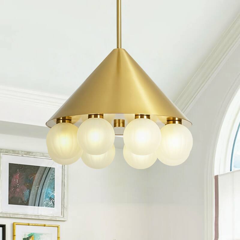 8-Light Modern Metal & Glass Pendant with Sanded Striped Glass Balls for Living Room - 8 Light
