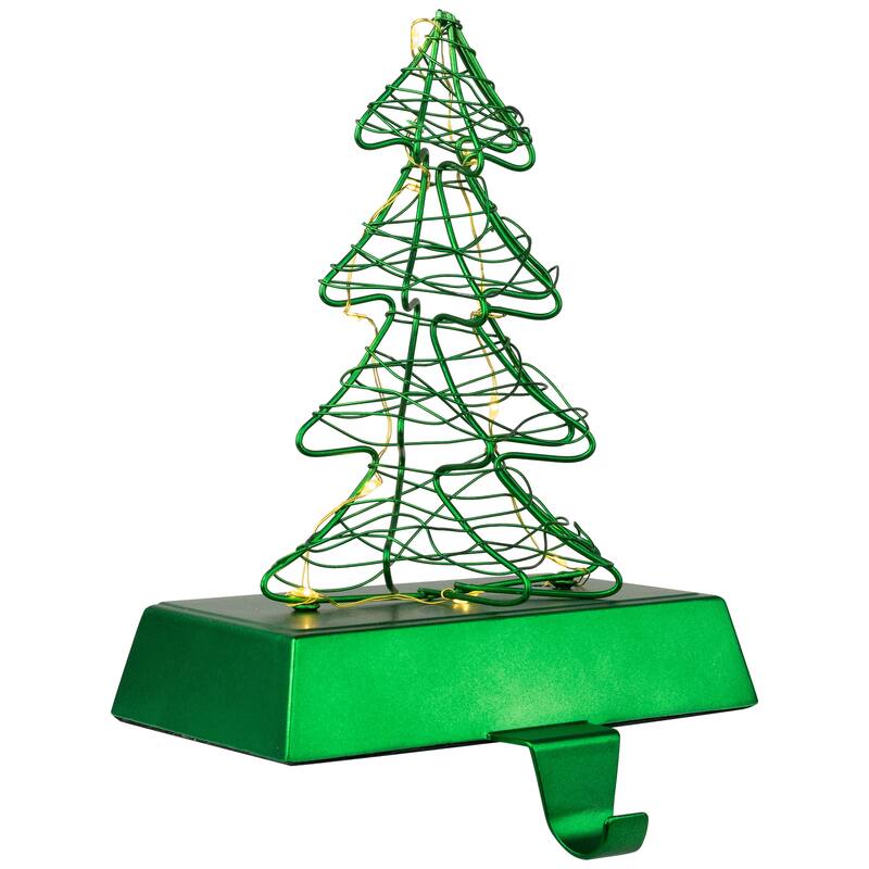 LED Lighted Wire Christmas Tree Stocking Holder - 6.75" - Green
