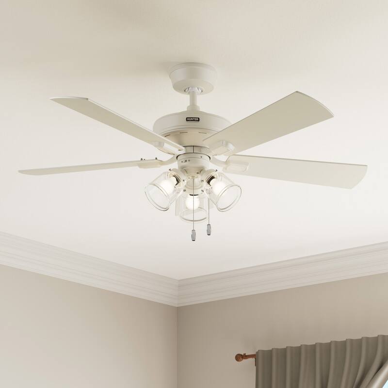 Hunter 52" Crestfield Ceiling Fan w/ LED Light Kit, Pull Chain - Farmhouse, Transitional - EASY INSTALLATION! - Fresh White