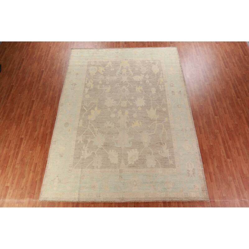 Hand Knotted Oriental 100% Wool Carpet Transitional All-Over Brown Oushak Area Rug - 13' 5'' X 9' 11''