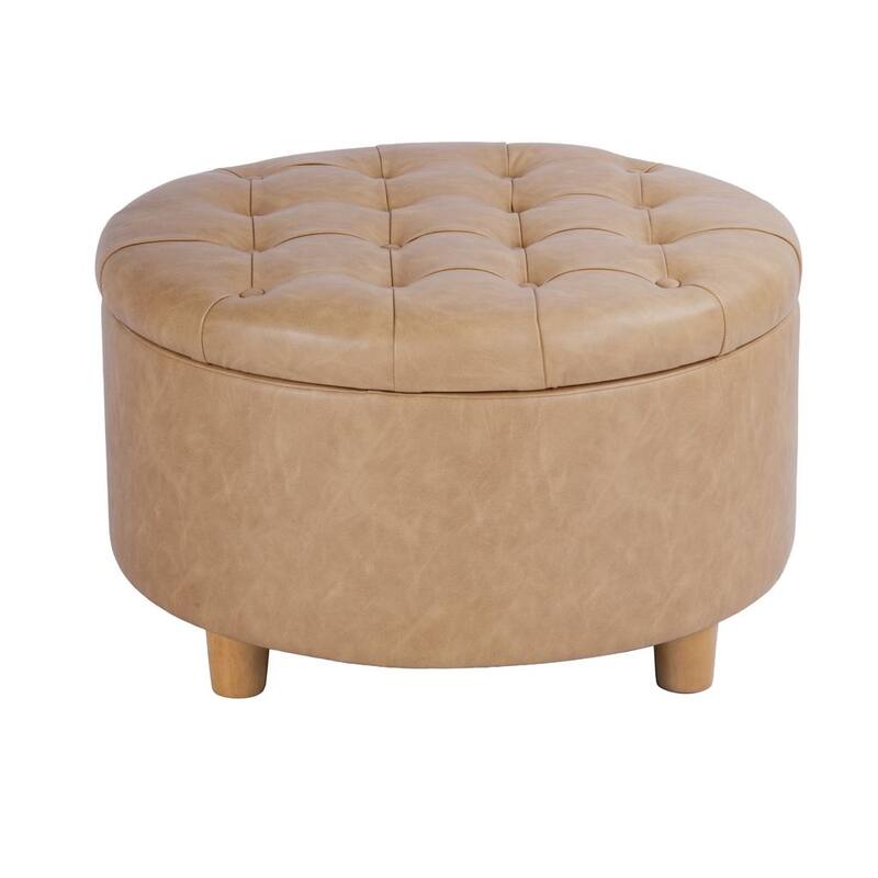 HomePop Button Tufted Round Storage Ottoman