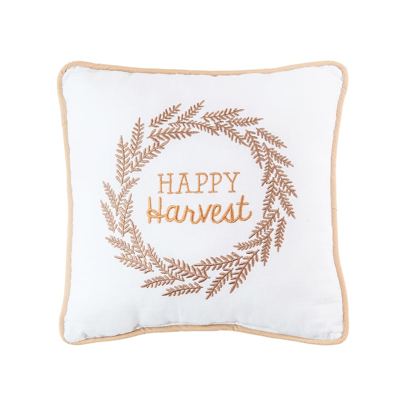 10" x 10" Happy Harvest Embroidered Fall Throw Pillow