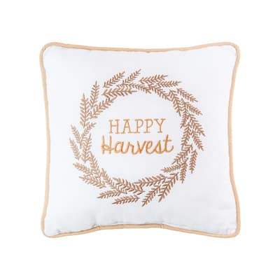 10" x 10" Happy Harvest Embroidered Fall Throw Pillow