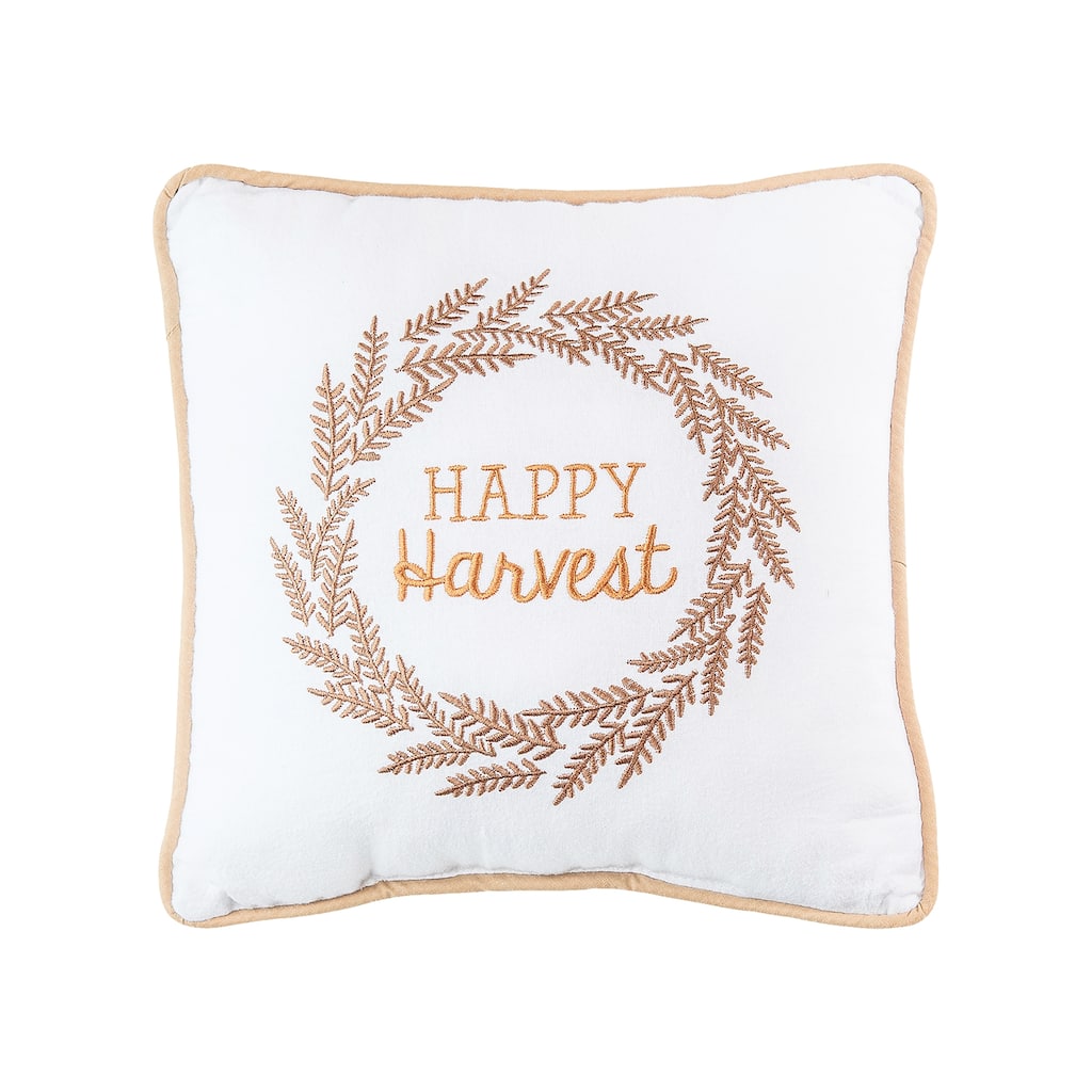 10" x 10" Happy Harvest Embroidered Fall Throw Pillow