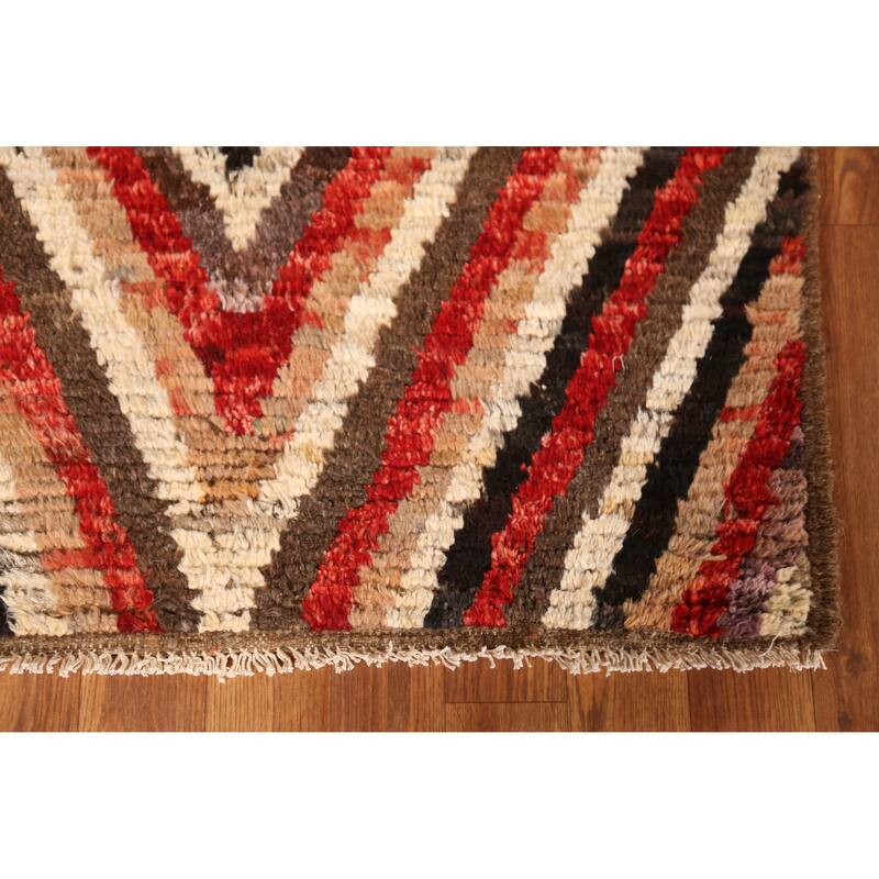 Chevron Style Multi-Color Moroccan Runner Rug Handmade Wool Carpet - 3'0" x 9'7"