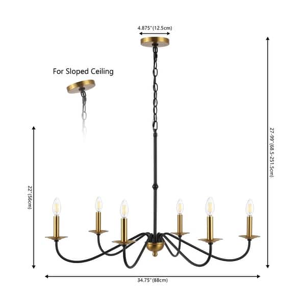 dimension image slide 2 of 3, Nola 34.75" 6-Light Bohemian Farmhouse Iron LED Chandelier, by JONATHAN Y