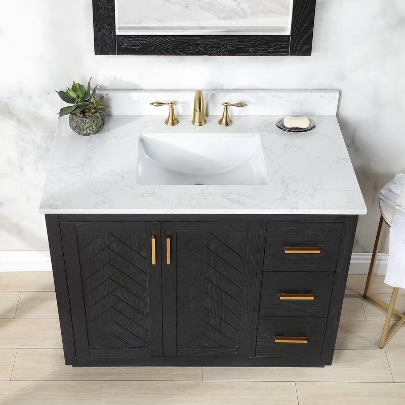 Altair Gazsi Bathroom Vanity with Composite Stone Countertop with Mirror