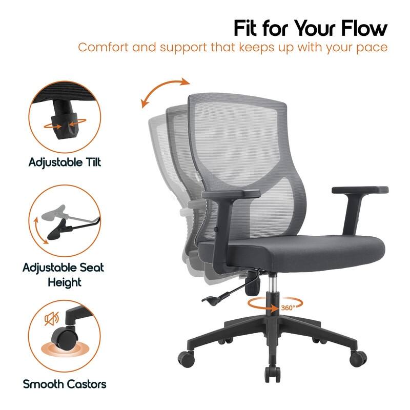 Glen Series Ergonomic Swivel Adjustable Mesh Executive Office Desk Chair with Lumbar Support, Arms, For Work or Home Office