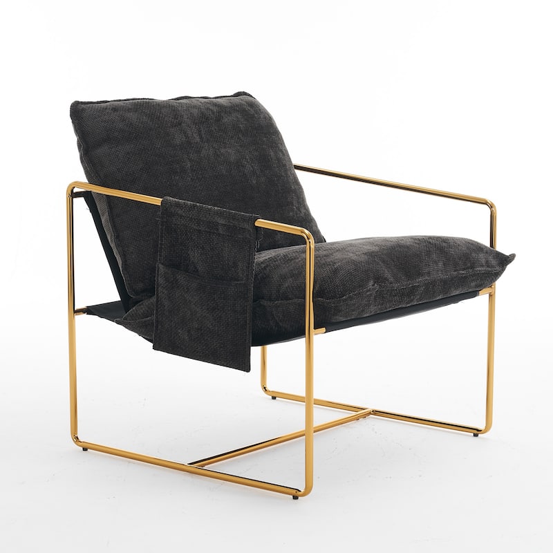 Woven Velvet Armchairs (2-Pack) Gold-Plated Metal Frame with Crushed Foam Cushions and Arm Pockets, 350lb Capacity