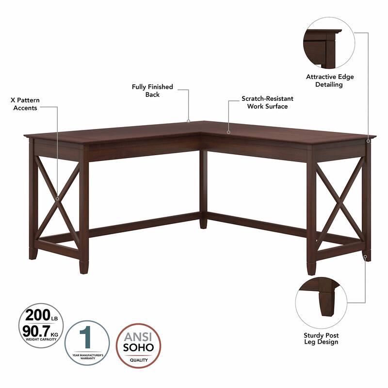Key West 60W L-Desk with Tufted Office Chair by Bush Furniture