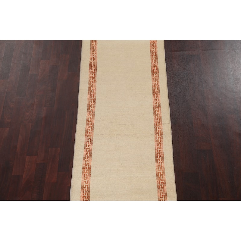 Bordered Neutral Gabbeh Kashkoli Oriental Runner Rug Wool Hand-knotted - 2'5" x 9'10"