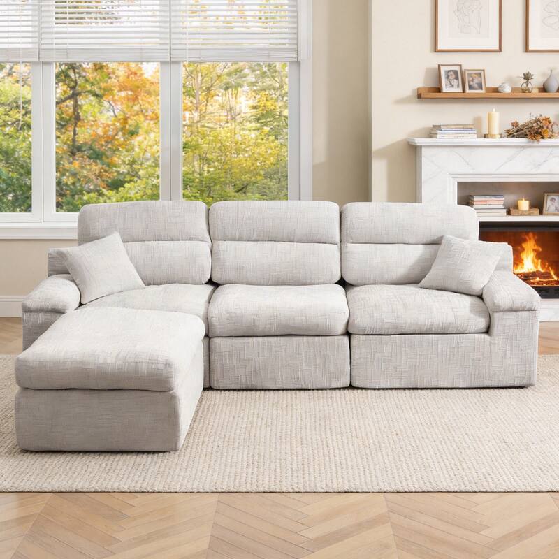 111" L-Shaped Slub Chenille Sofa with High Backrest, No Assembly Required
