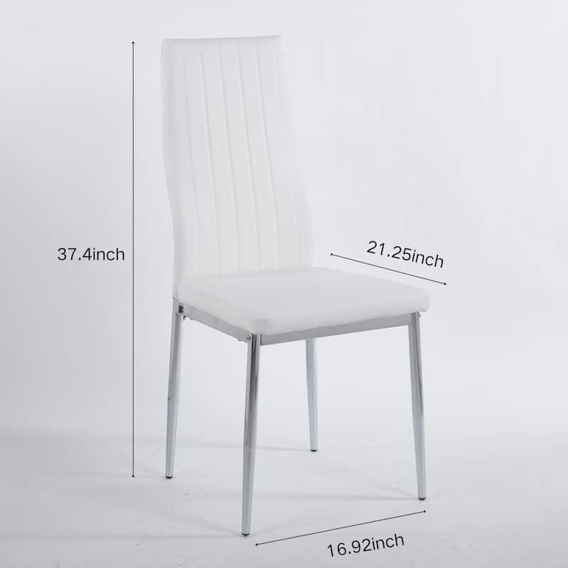 GDFStudio - Mapleton Mid-Century Modern Glass Top Dining Table Set with Sculptural Metal Base and Upholstered Chairs