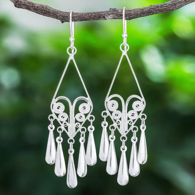 NOVICA Diamond Fountains, Sterling silver filigree dangle earrings - 2.6*0.1