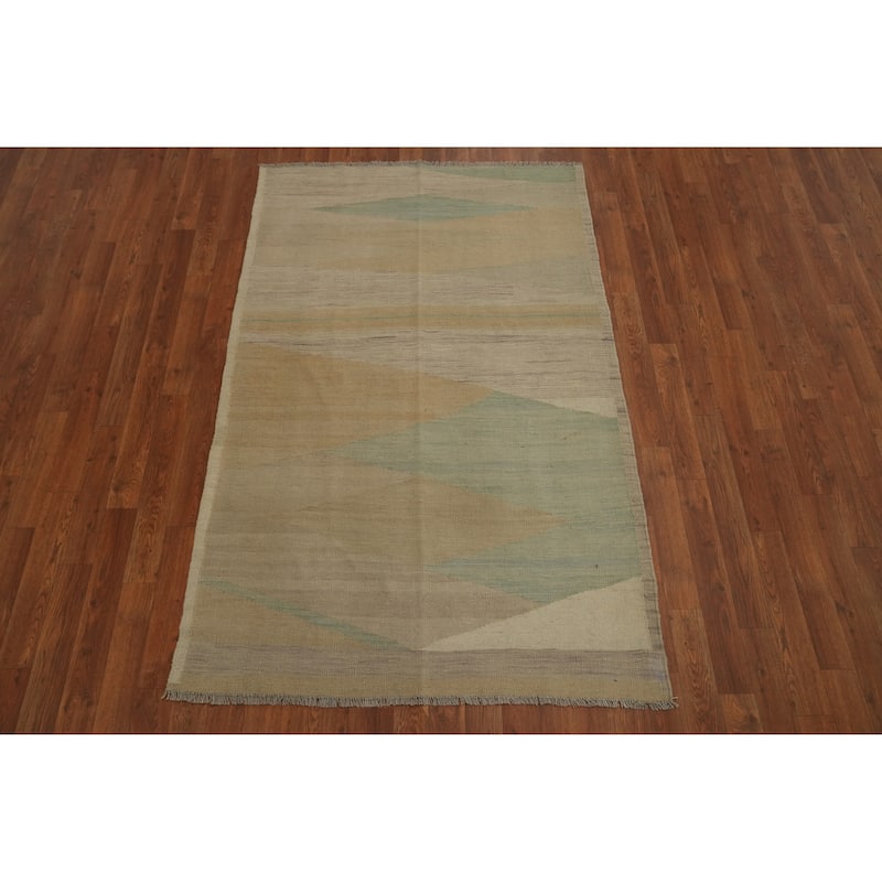 Hand Woven Oriental 100% Wool Carpet Southwestern Geometric Multi-Colored Kilim Area Rug - 5' 10'' X 3' 9''