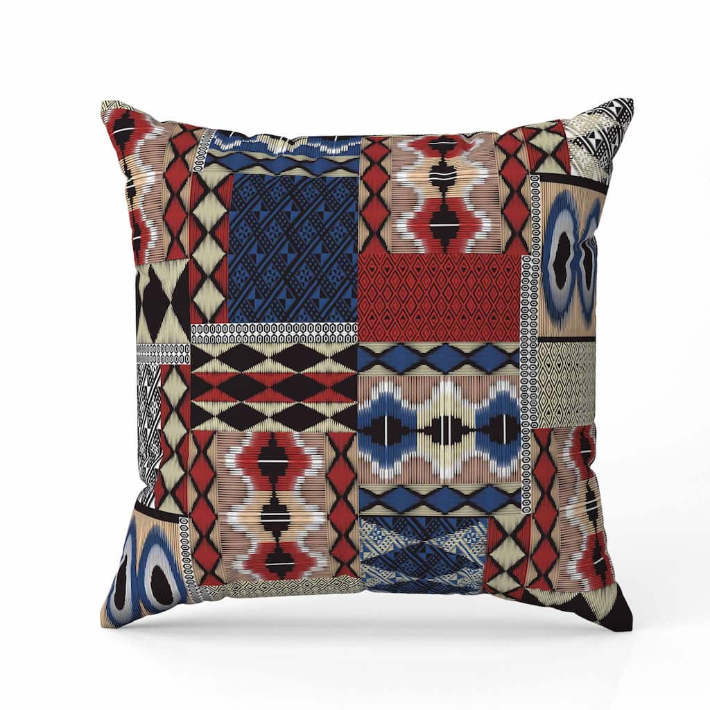 Patched Perfection Faux Suede Reversible Throw Pillow Blue and Red