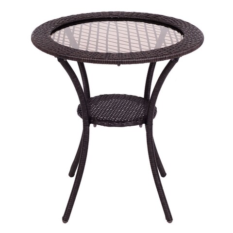 Costway Round Rattan Wicker Coffee Table Glass Top Steel Frame Patio