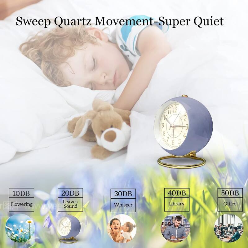 Small Table Clocks, Classic NonTicking Tabletop Alarm Clock Battery