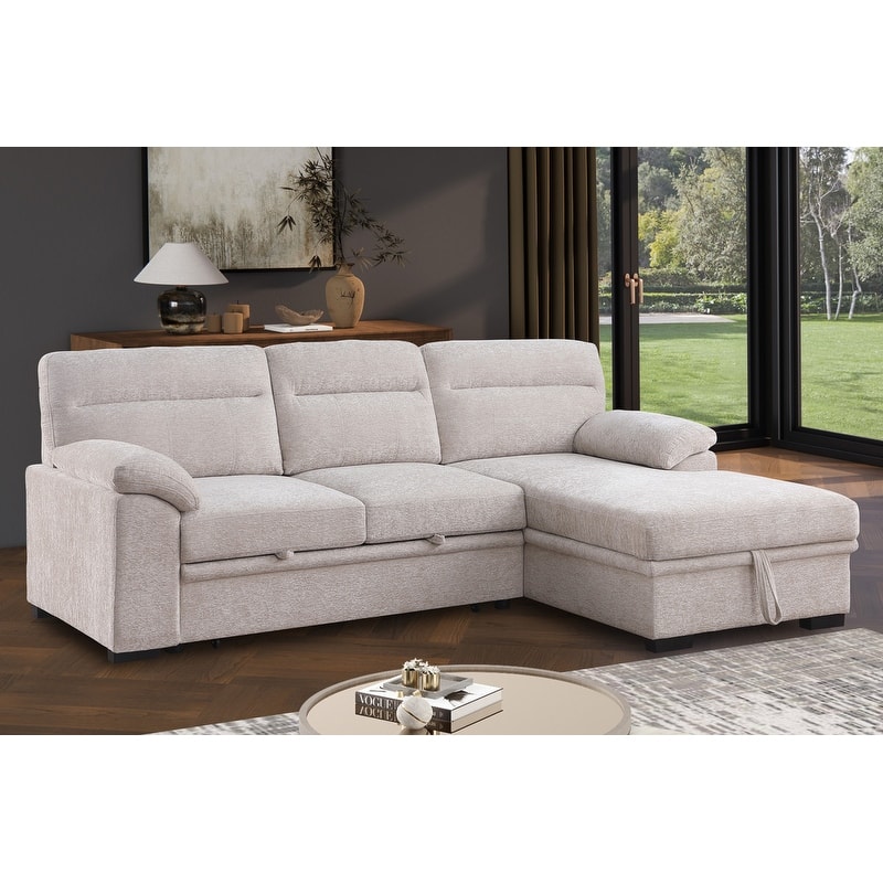 Kipling II 94"W Chenille Fabric Sleeper Sectional Sofa with Right-Facing Chaise, Cupholders, USB Charging port