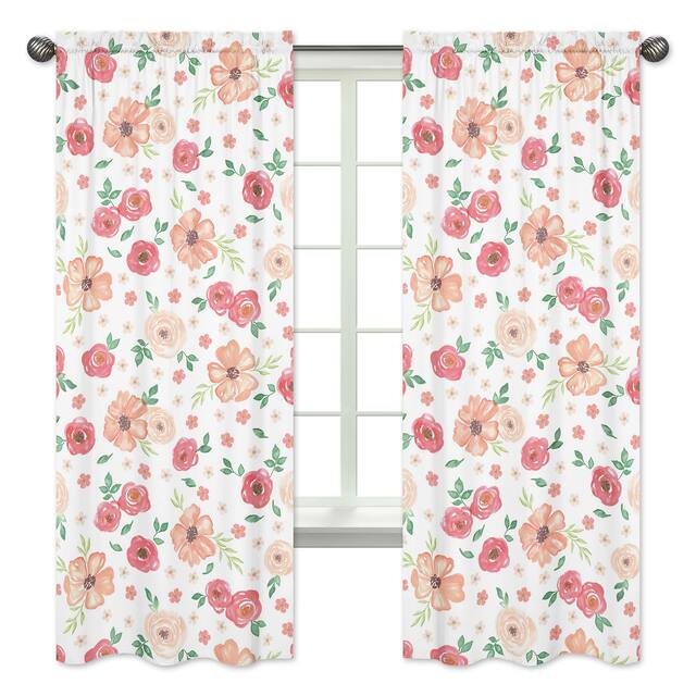 Sweet Jojo Designs Peach and Green Watercolor Floral Collection 84-inch Window Treatment Curtain Panel Pair