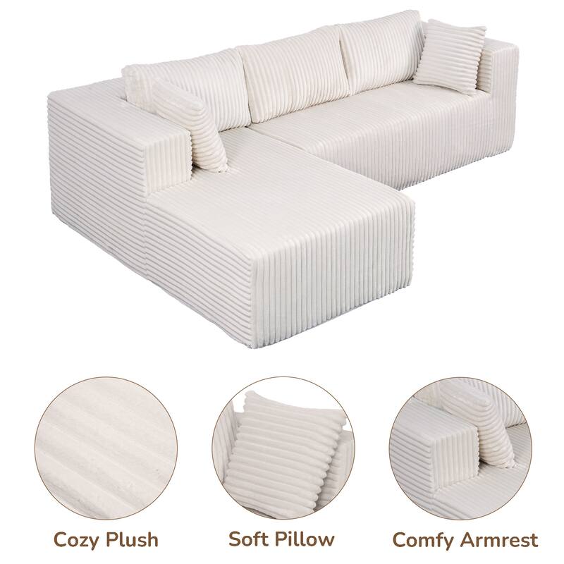 Anmytek 105 Inch Comfortable L-Shaped Modular Sofa - Plush Upholstery All-Foam No Springs Vacuum-Packed