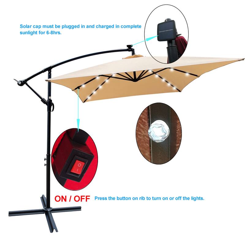 Rectangle 2x3M Outdoor Patio Umbrella Solar Powered LED Lighted
