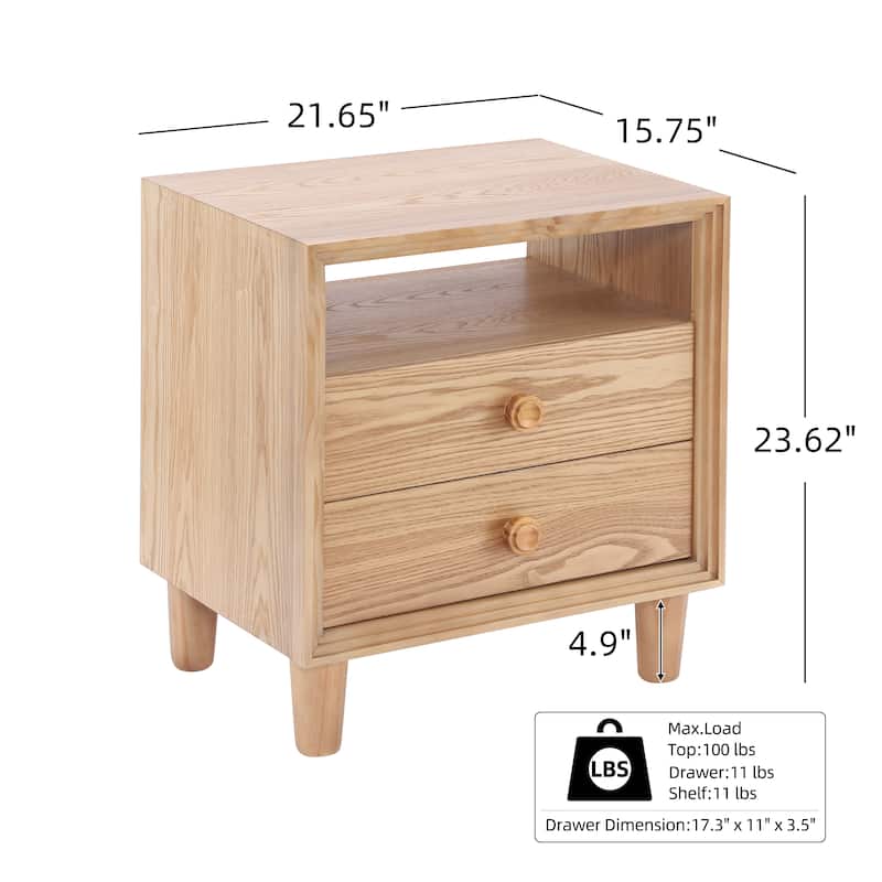 Christopher Knight Home - Modern Wood Nightstand with Open Shelf and 2 Drawers