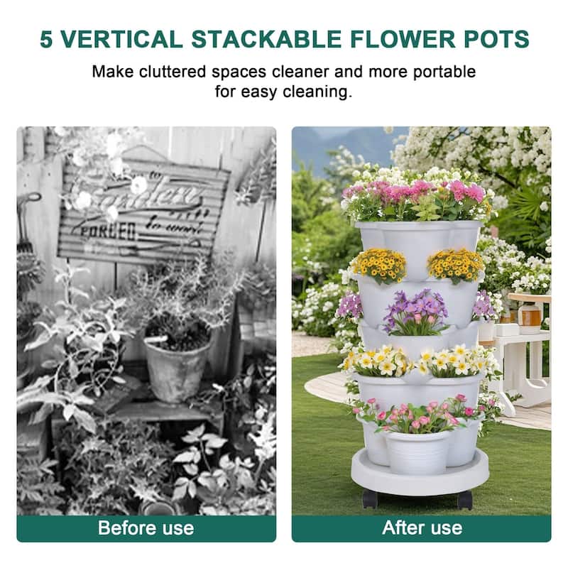Vertical Strawberry Planter 5 Tier Hanging Vertical Gardening Planter Stackable Garden Tower Pot for Strawberries Flowers