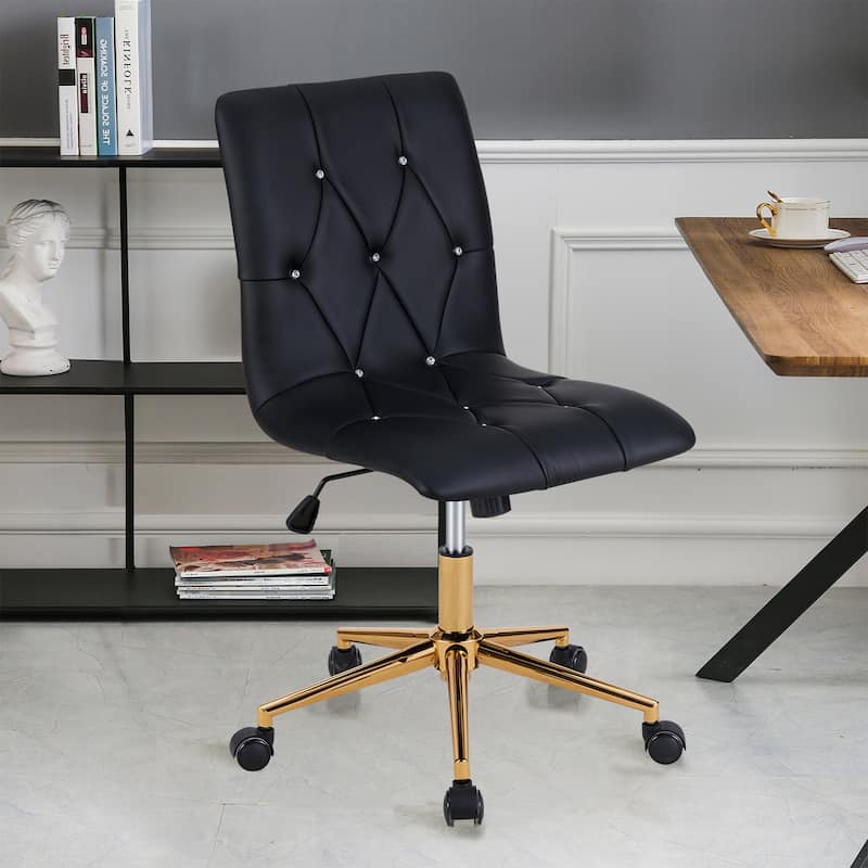 Diamond Tufted Armless Adjustable 17"-20" H Swivel Home Office Chair - Black