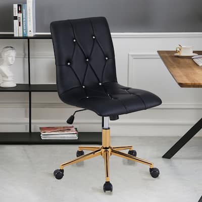 Diamond Tufted Armless Adjustable 17"-20" H Swivel Home Office Chair