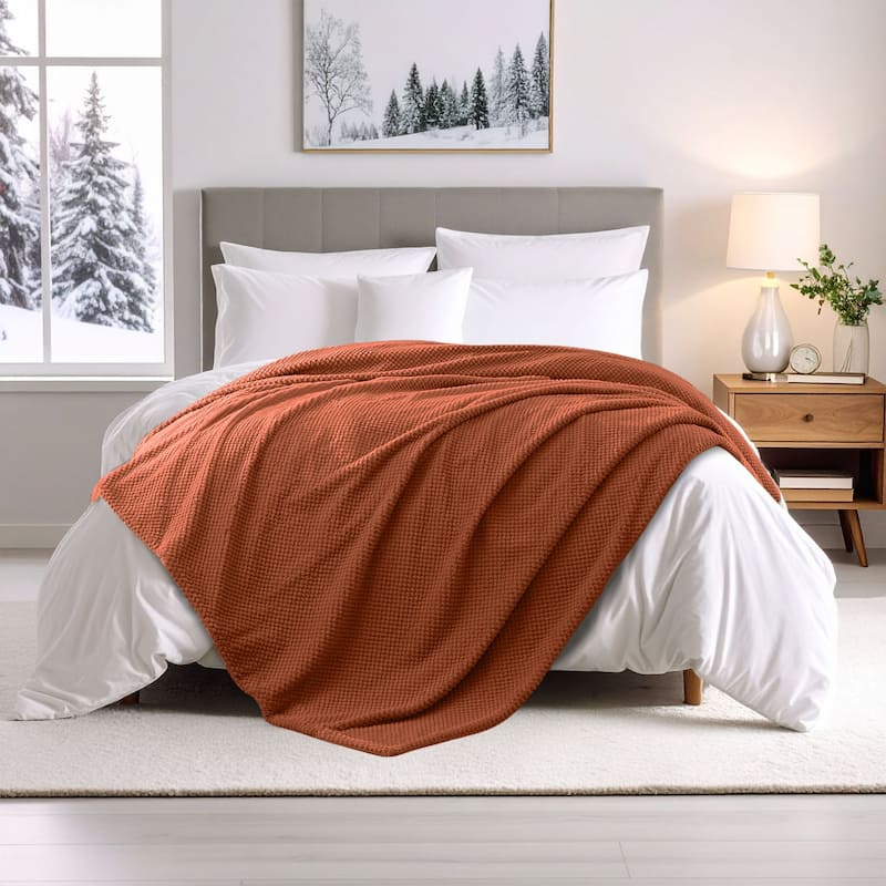 Superior Victoria Fluffy Fleece Blanket - Ultra-Soft, Mink Texture & Double Layer - Twin - Rust