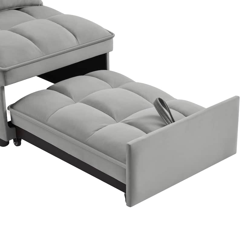 Anmytek 4-in-1 Convertible Single Sofa Bed - Tufted Pull-out Chaise Lounge with Adjustable Backrest, Pillows & Storage Pockets