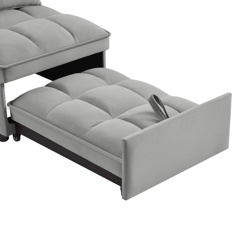 Velvet Multi-Function Chair Bed with Adjustable Backrest, Storage Pockets and Convertible Chaise Design