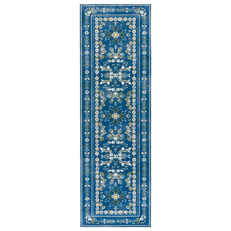 Martha Stewart Ineta Machine Washable & Slip Resistant Rug - 2'6" x 8' Runner - Dark Blue/Beige