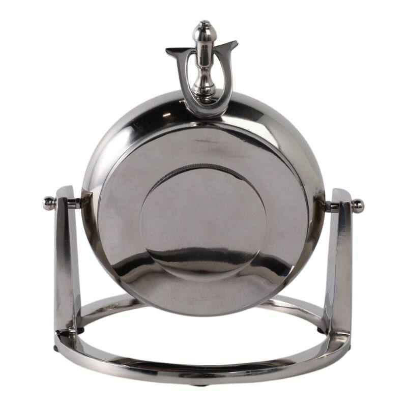 Metal Glass Desk Clock Roman Numerals Silent Movement and Pivot Stand - 9" x 9" x 10"