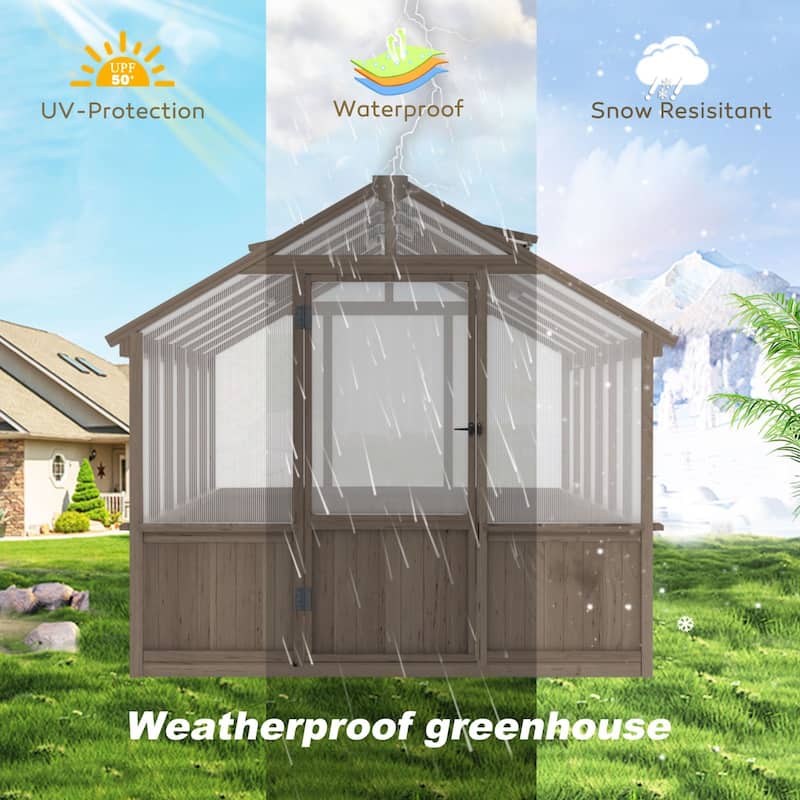 VEIKOUS Walk-in Wooden Greenhouse for Outside, Garden and Backyard, Light Mocha Brown