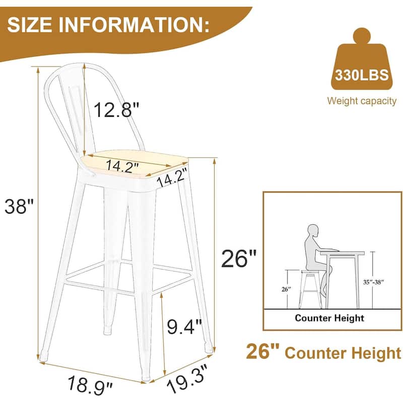 Counter & Bar Stools with Metal Frame Kitchen Stools with High Back Kitchen Bar Furniture Stools with Wooden Seat