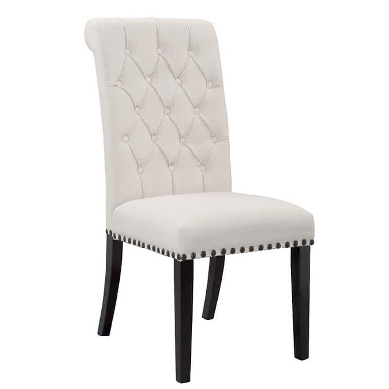 Set of 2 Aleki Beige Fabric Dining Chair Roll Back with Tufted Buttons