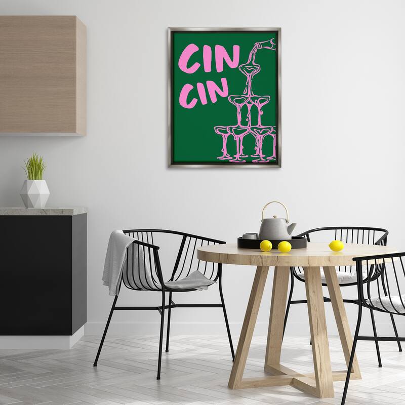 Stupell Green & Pink Cin Cin Framed Floater Canvas Wall Art Design By House of Lulu