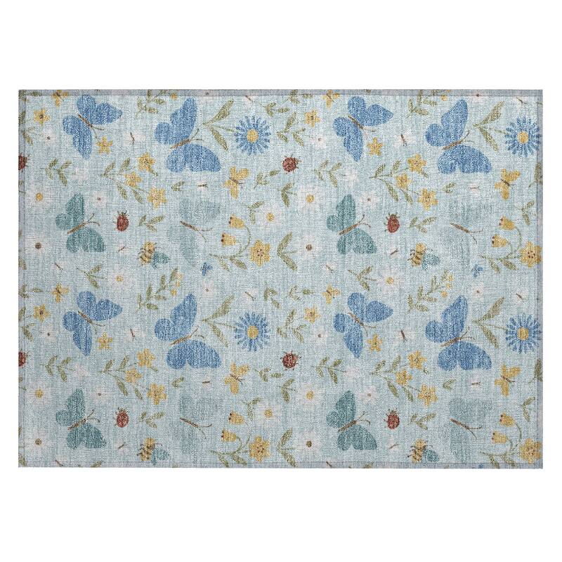 Machine Washable Indoor/ Outdoor Whimsy Butterfly Chantille Rug