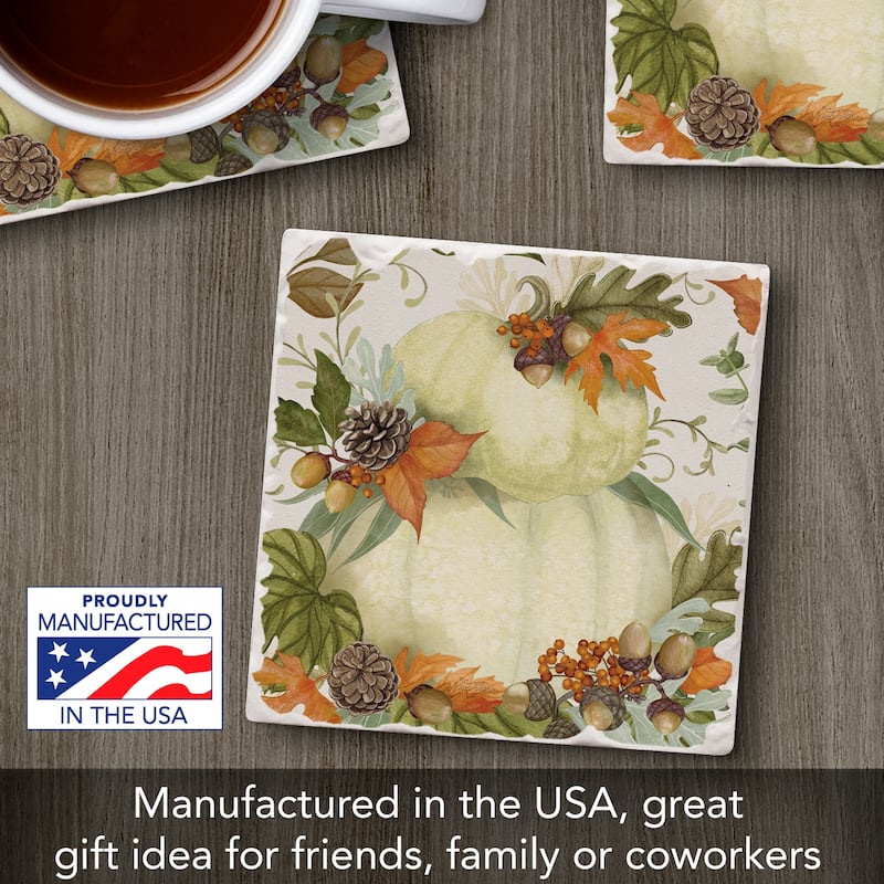 Stone Tumbled Tile Coasters, Farmhouse Pumpkin Stack, Set of 4