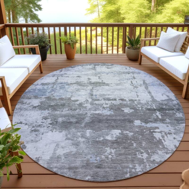 Machine Washable Indoor/ Outdoor Crouppen Modern Chantille Rug - Taupe - 8' x 8'