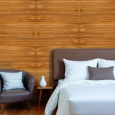 HomeRoots Brown 3D Embossed Striped Teak Reclaimed Wood Decorative Wall Panels - 95.5' X '11.75' X '0.8