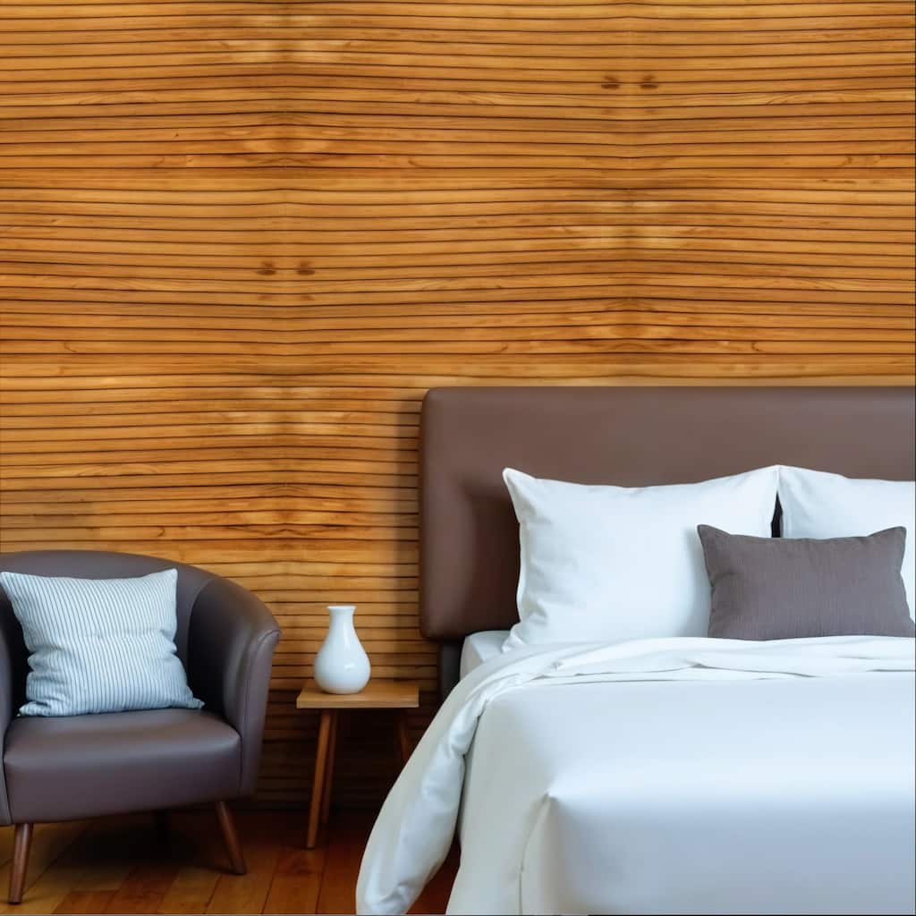 HomeRoots Brown 3D Embossed Striped Teak Reclaimed Wood Decorative Wall Panels - 95.5' X '11.75' X '0.8