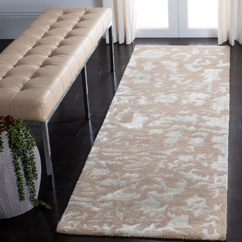 SAFAVIEH Handmade Soho Sural N.Z. Wool Rug - 2'6" x 12' Runner - Taupe/Light Blue