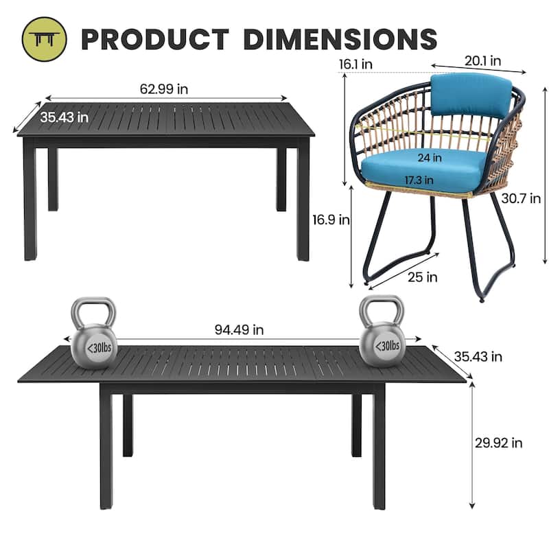 9-Piece Outdoor Dining Set Expandable Aluminum Dining Table Rectangular with PE Rattan Chairs