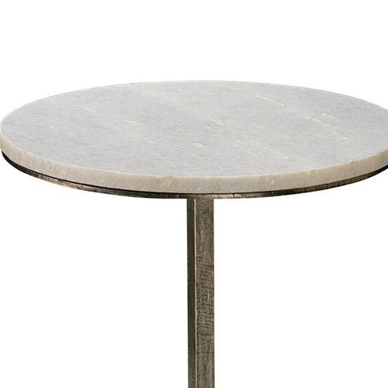 22 Inch Accent Side Table, Round Marble Top, Curved Metal Tripod Base, Gray